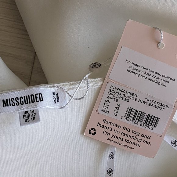 MISSGUIDED - Scuba Ruffle Bow Bardot Mini Dress - Picture 9 of 12